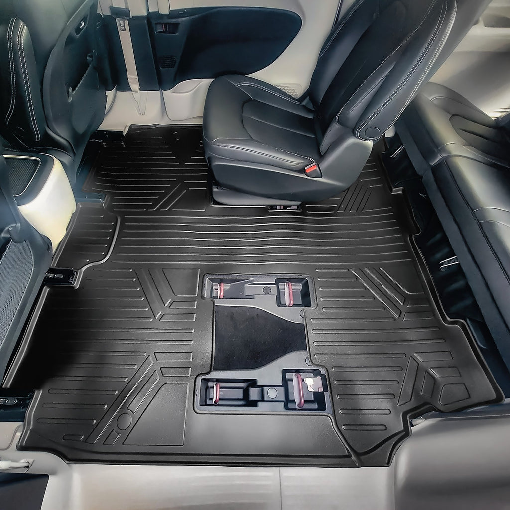 SMARTLINER Custom Fit Floor Mats 2nd and 3rd Row Liner Black Compatible With 2017-2021 Chrysler Pacifica Hybrid Model Only (SB0349)