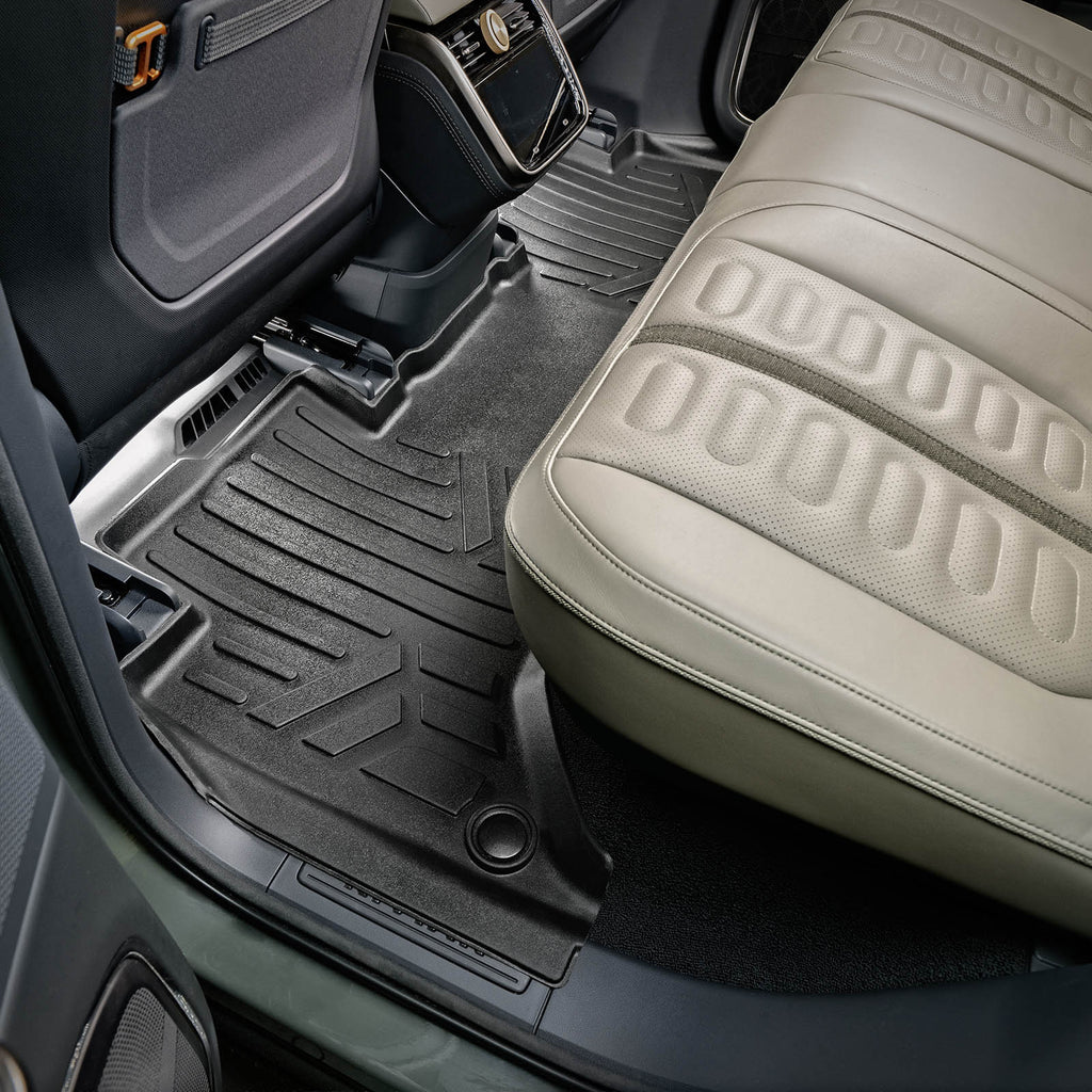 SMARTLINER Custom Fit All Weather Black 2 Row Floor Mat Liner Set with Front Trunk Liner and Rugged Rubber Truck Bed Mat Compatible With 2022-2023 Rivian R1T (SA0615/B0615/F0615/K0615)