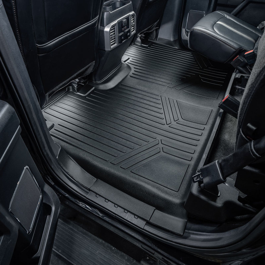 SMARTLINER Custom Fit Black 2 Row Floor Liner Set Compatible With 2017-2024 Ford F-250|F-350 Super Crew Cab with 1st Row Bucket Seats with no 2nd Row Under Seat Storage (SA0246/B0167)
