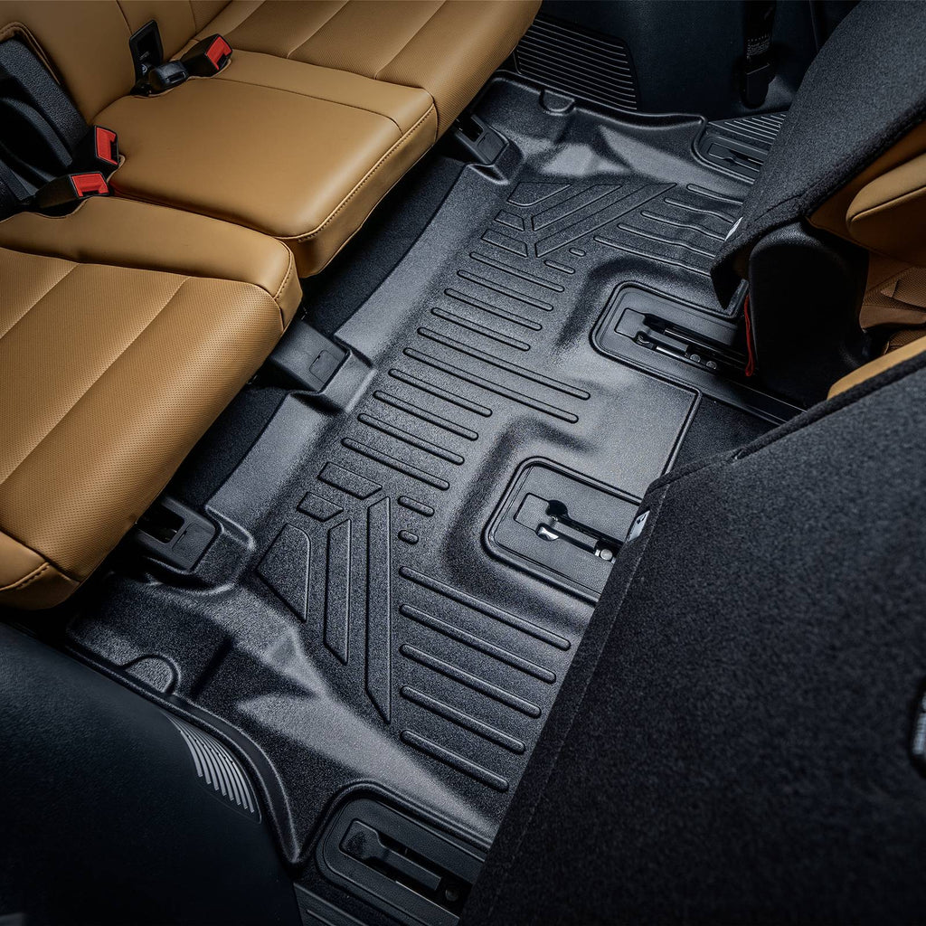 SMARTLINER All Weather Custom Fit Black 3 Row Floor Mat Liner Set Compatible With 2020-2023 Kia Telluride with 2nd Row Bench or Bucket Seats With Center Console (SA0417/B0417/C0417)