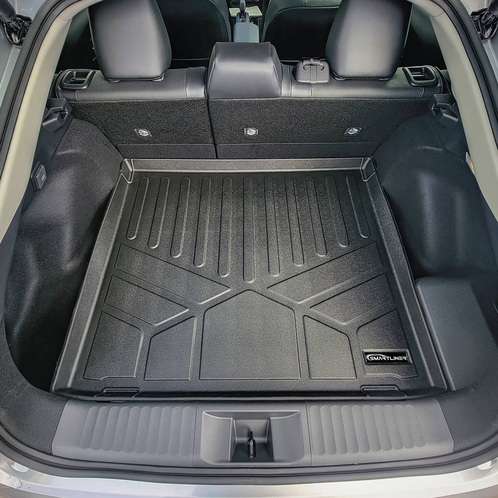 SMARTLINER Custom Fit All Weather Protection Black 2 Row Floor Liners & Cargo Liner behind the 2nd Row Seats Compatible With 2023-2025 Toyota Prius Prime (SA0700/B0723/D0723)