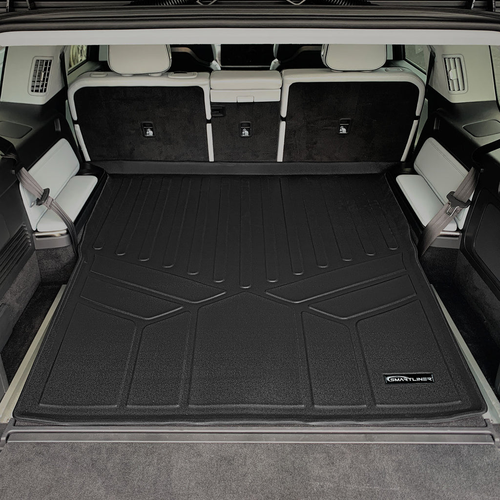 SMARTLINER All Weather Custom Fit Black 3 Row, Cargo Liner Behind the 2nd Row & Front Trunk Liner Floor Liner Set Compatible With 2022-2024 Rivian R1S SUV (SA0615/B0698/C0698/D0698/F0615)