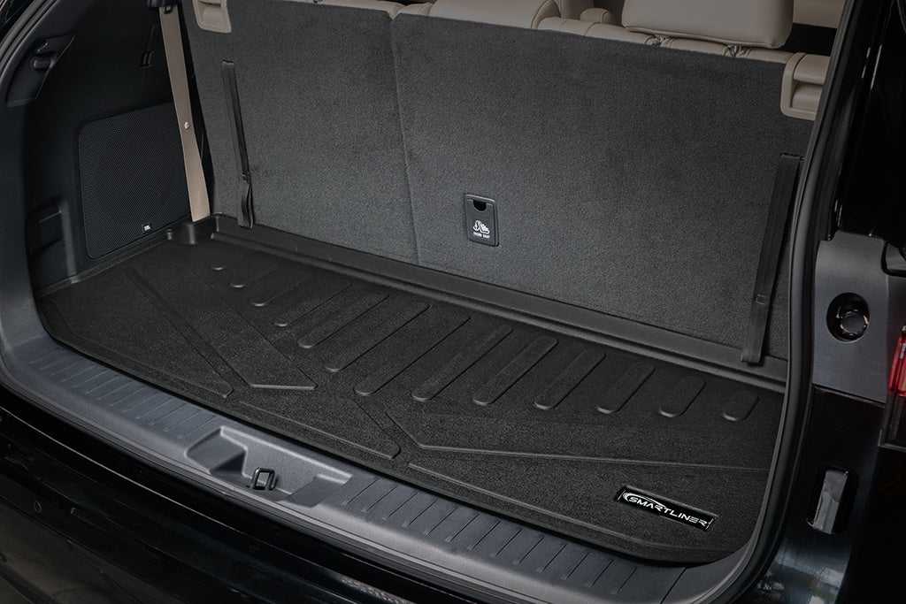 SMARTLINER Floor Mats 2 Rows & Cargo Liner Behind 3rd Row Set Black Compatible With 2020-2022 Toyota Highlander (SA0500/B0500/E0515)