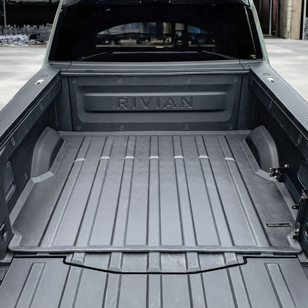 SMARTLINER Custom Fit All Weather Black 2 Row Floor Mat Liner Set with Front Trunk Liner and Rugged Rubber Truck Bed Mat Compatible With 2022-2023 Rivian R1T (SA0615/B0615/F0615/K0615)