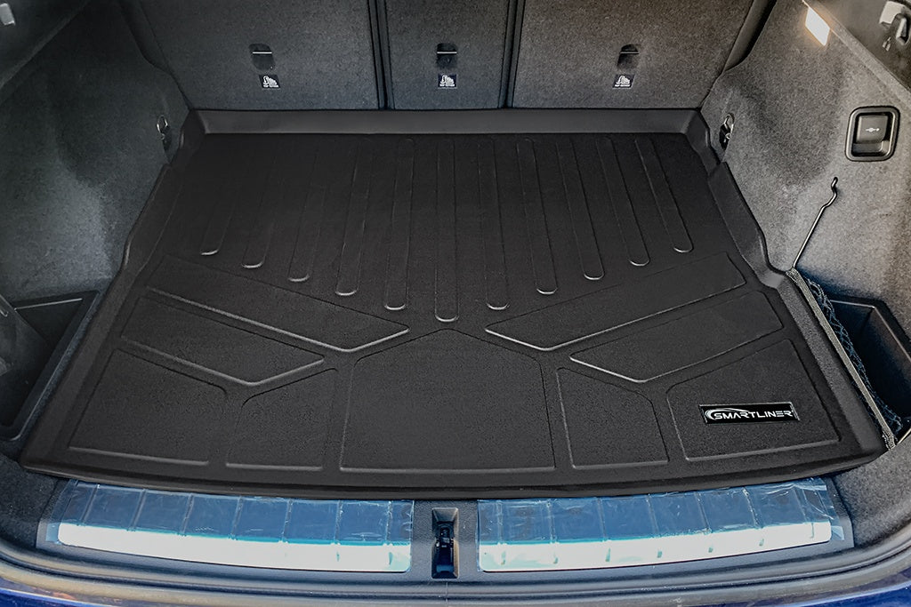 SMARTLINER Custom Floor Mats 2 Rows and Cargo Liner Behind 2nd Row Set Black 2016-2022 BMW X1 Cargo Fits Without Spare Tire (SA0481/B0481/D0481)