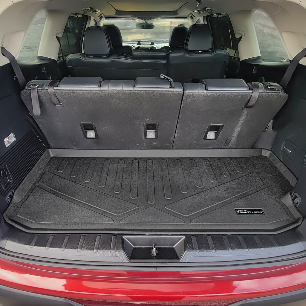 SMARTLINER All Weather Custom Fit Cargo Trunk Liner Floor Mat Behind 3rd Row Black Compatible With 2019-2023 Subaru Ascent with Subwoofer (SE0377)