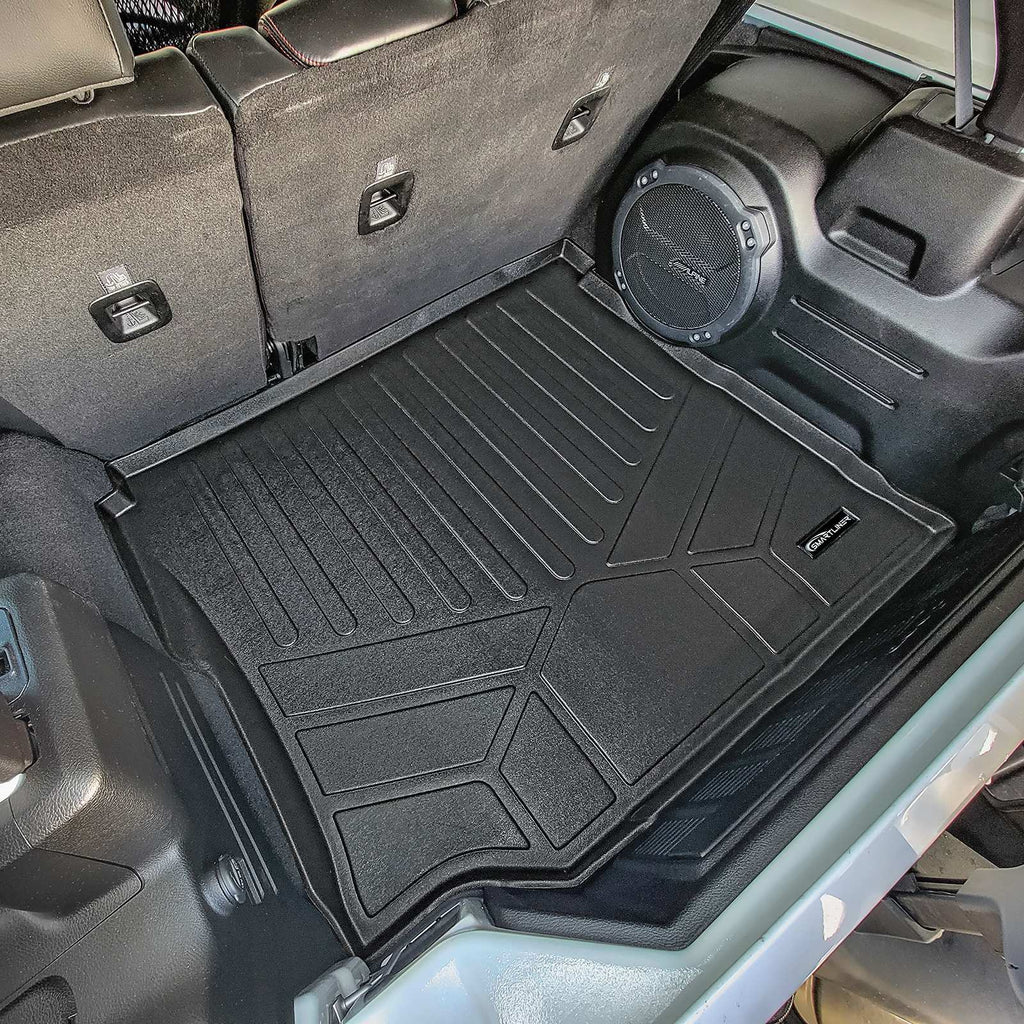 SMARTLINER Custom Floor Mats 2 Rows & Cargo Liner Set Black Compatible With 18-20 Wrangler JL Unlimited with Sub and No Flat Load Floor (SA0316/B0316/D0316)