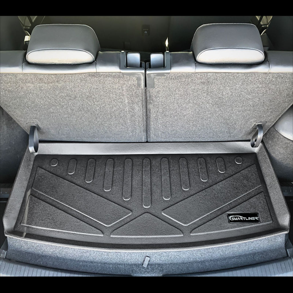 SMARTLINER Custom Fit Floor Mats 3 Rows and Cargo Liner Behind 3rd Row Black Compatible With 2018-2021 Volkswagen Tiguan 7 Passenger (SA0270/B0270/C0431/E0431)
