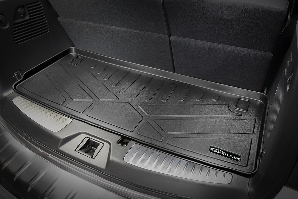 SMARTLINER Floor Mats 3 Rows and Cargo Liner Behind 3rd Row Set Black Compatible With 17-18 Armada / 11-13 Infiniti QX56 / 2014-2018 QX80 (SA0242/B0242/C0242/E0242)