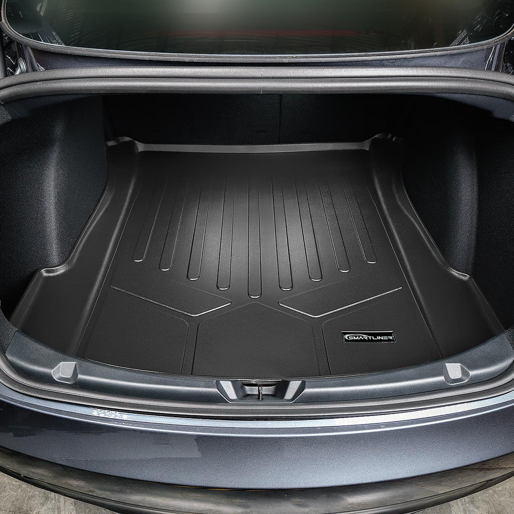 SMARTLINER All Weather Custom Fit Floor Mats 2 Rows & Rear Cargo Liner Compatible With 2017-2021 Tesla Model 3 (SA0456/B0456/D0456)