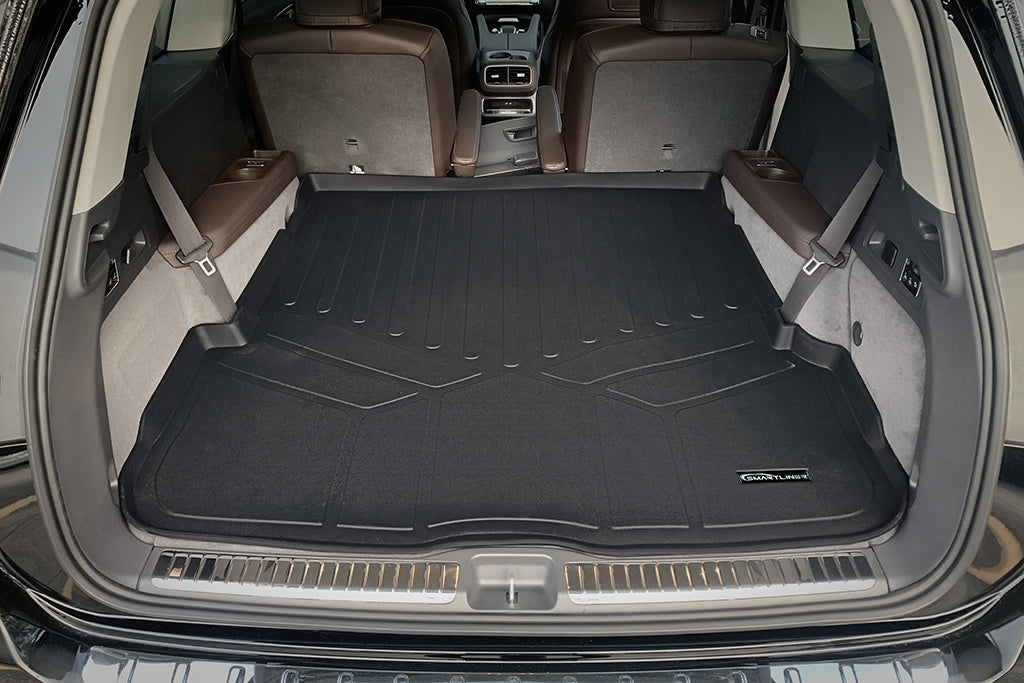 SMARTLINER Floor Mats 3 Rows - Cargo Liner Behind 2nd Row Set Black 2020-2023 Mercedes-Benz GLS-Class 7 Passenger W/ Bench Seats (SA0471/B0498/C0498/D0498)