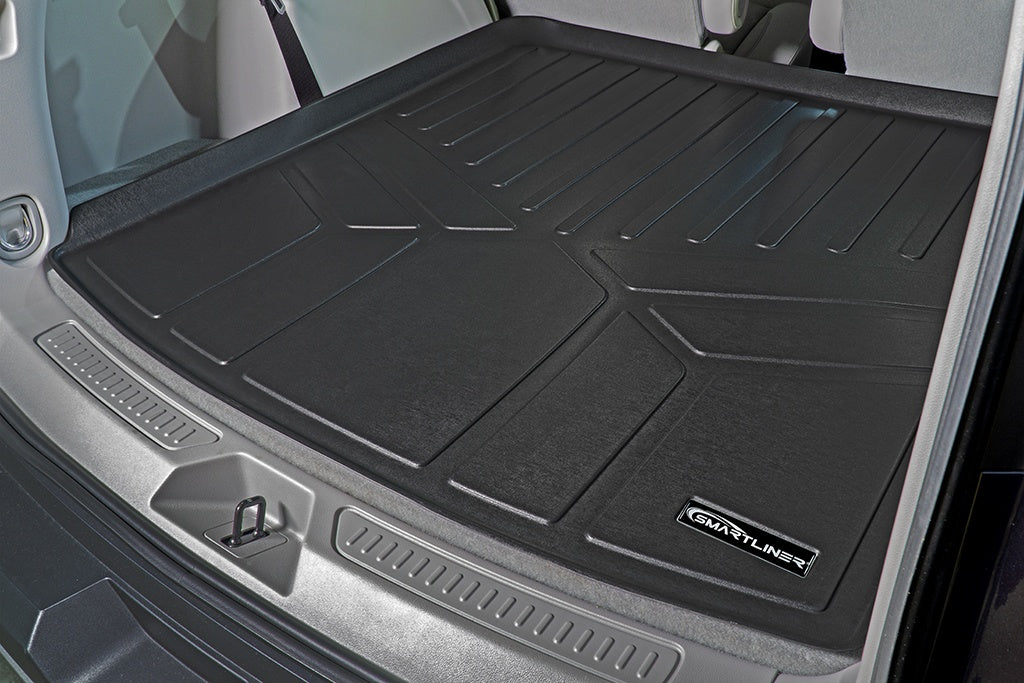 SMARTLINER Custom Floor Mats 2 Rows and Cargo Liner Behind 2nd Row Set Black Compatible With 2017-2021 GMC Acadia with 2nd Row Bench Seat (SA0230/B0248/D0230)