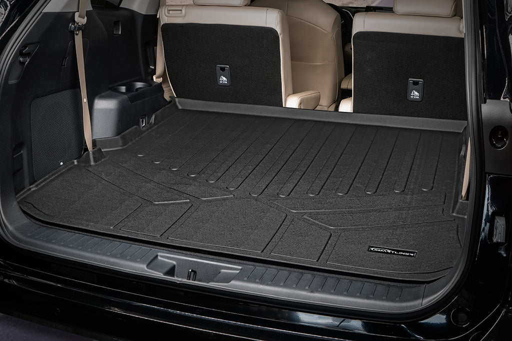 SMARTLINER Floor Mats 2 Rows & Cargo Liner Behind 2nd Row Set Black Compatible With 2020-2022 Toyota Highlander (SA0500/B0500/D0515)