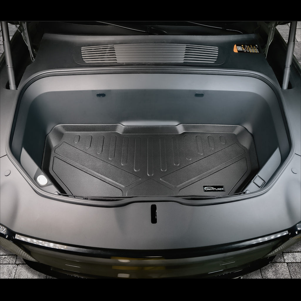 SMARTLINER Custom Fit All Weather Black 2 Row Floor Mat Liner Set with Front Trunk Liner and Rugged Rubber Truck Bed Mat Compatible With 2022-2023 Rivian R1T (SA0615/B0615/F0615/K0615)