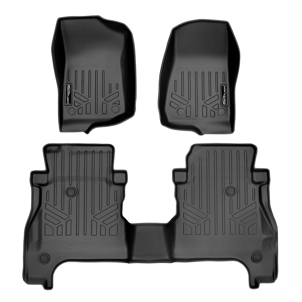 SMARTLINER Custom Fit Floor Mats 2 Row Liner Set Black Compatible With 2020-2023 Jeep Gladiator with Lockable Rear Underseat Storage (SA0316/B0459)