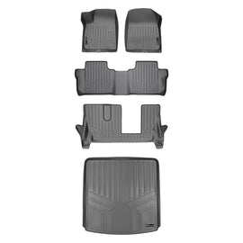 SMARTLINER Custom Floor Mats 3 Rows and Cargo Liner Behind 2nd Row Set Grey Compatible With 2017-2021 GMC Acadia with 2nd Row Bench Seat (SA2230/B2248/C2248/D2230)
