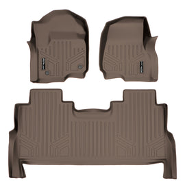 SMARTLINER Custom Floor Mats 2 Row Liner Set Tan Compatible With 2017-2022 Ford F-250/F-350 Super Duty Crew Cab with 1st Row Bucket Seats (SA1246/B1246)