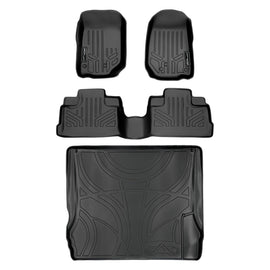 SMARTLINER Custom Fit Floor Mats and Cargo Liner Set Black Compatible With 2007-2010 Jeep Wrangler Unlimited 4-Door (SA0139/B0073/D0073)
