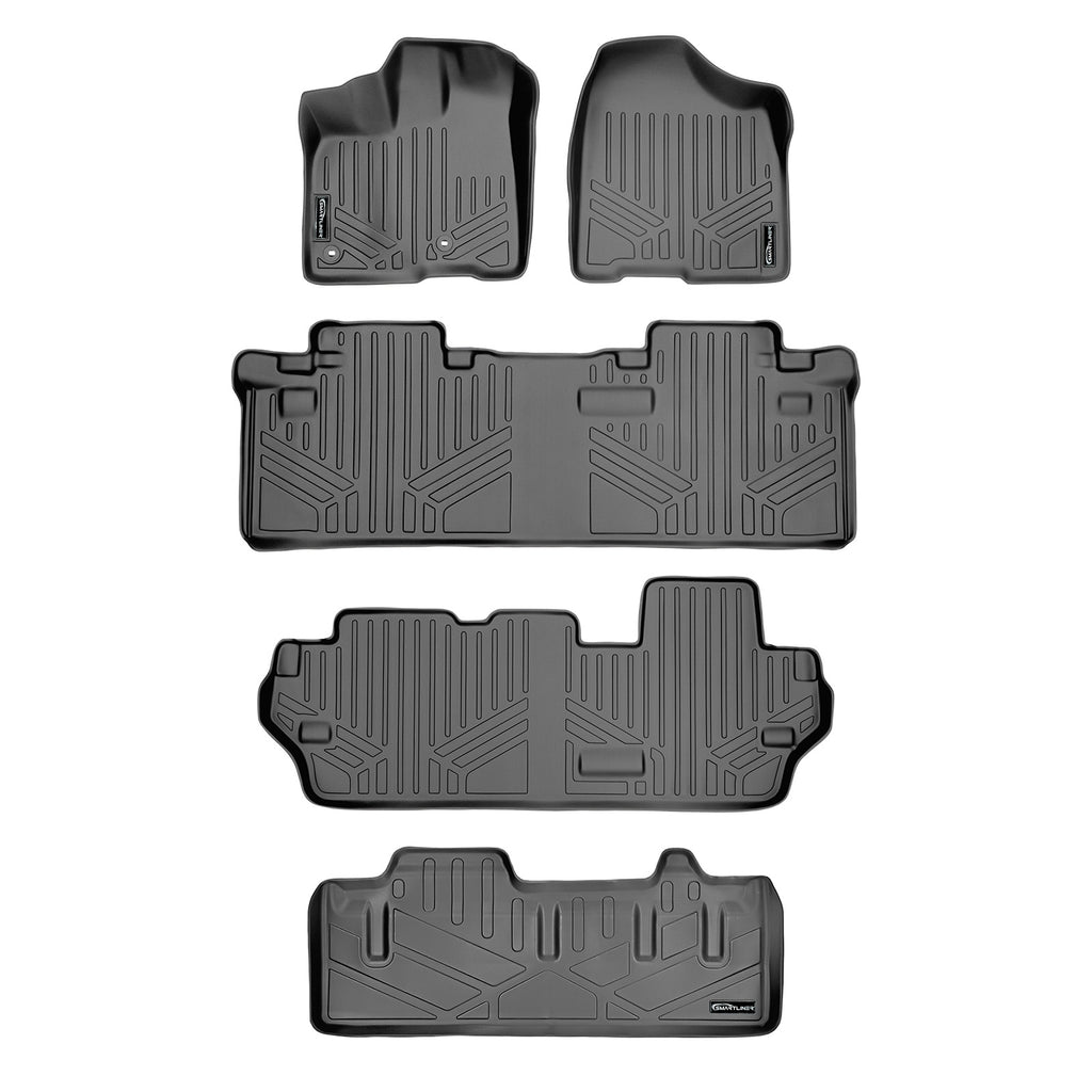 SMARTLINER Floor Mats 3 Rows and Cargo Liner Behind 3rd Row Compatible With 2013-2020 Sienna 8 Passenger with Power Folding 3rd Row Seats (SA2128/B2083/C2083/E2229)