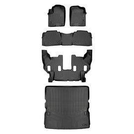 SMARTLINER Floor Mats 3 Rows and Cargo Liner Behind 2nd Row Set Black Compatible With 17-18 Armada / 11-13 Infiniti QX56 / 2014-2018 QX80 (SA0242/B0242/C0242/D0242)