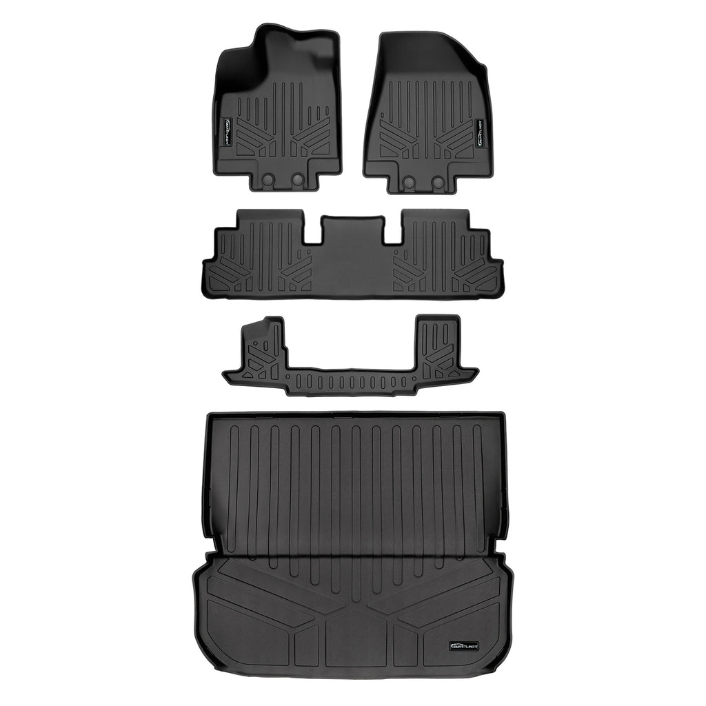 SMARTLINER Custom Fit Floor Mats 3 Rows and Cargo Liner Behind 2nd Row Set Black Compatible With 2022-2023 Infiniti QX60 (SA0567/B0567/C0567/D0579)
