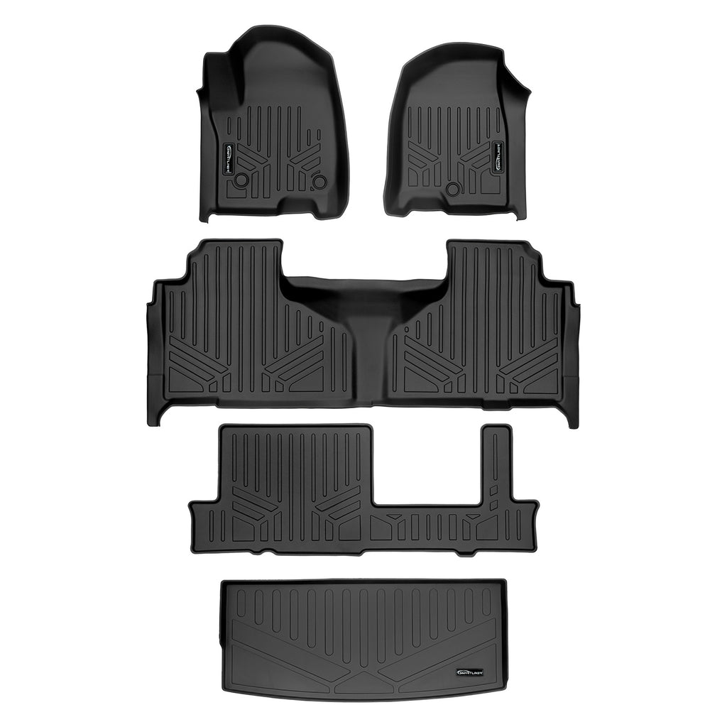 SMARTLINER 3 Row Floor Mats & Cargo Liner Behind 3rd Row Set Compatible With 2021-2024 Cadillac Escalade with 2nd Row Bench Seat (SA0524/B0525/C0525/E0524-R)