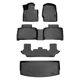 SMARTLINER Floor Mats 3 Rows - Cargo Liner Behind 3rd Row Set Black 2020-2023 Explorer 6 Passenger Models w/ 2nd Row Bench Seat (SA0423/B0423/C0502/E0423)