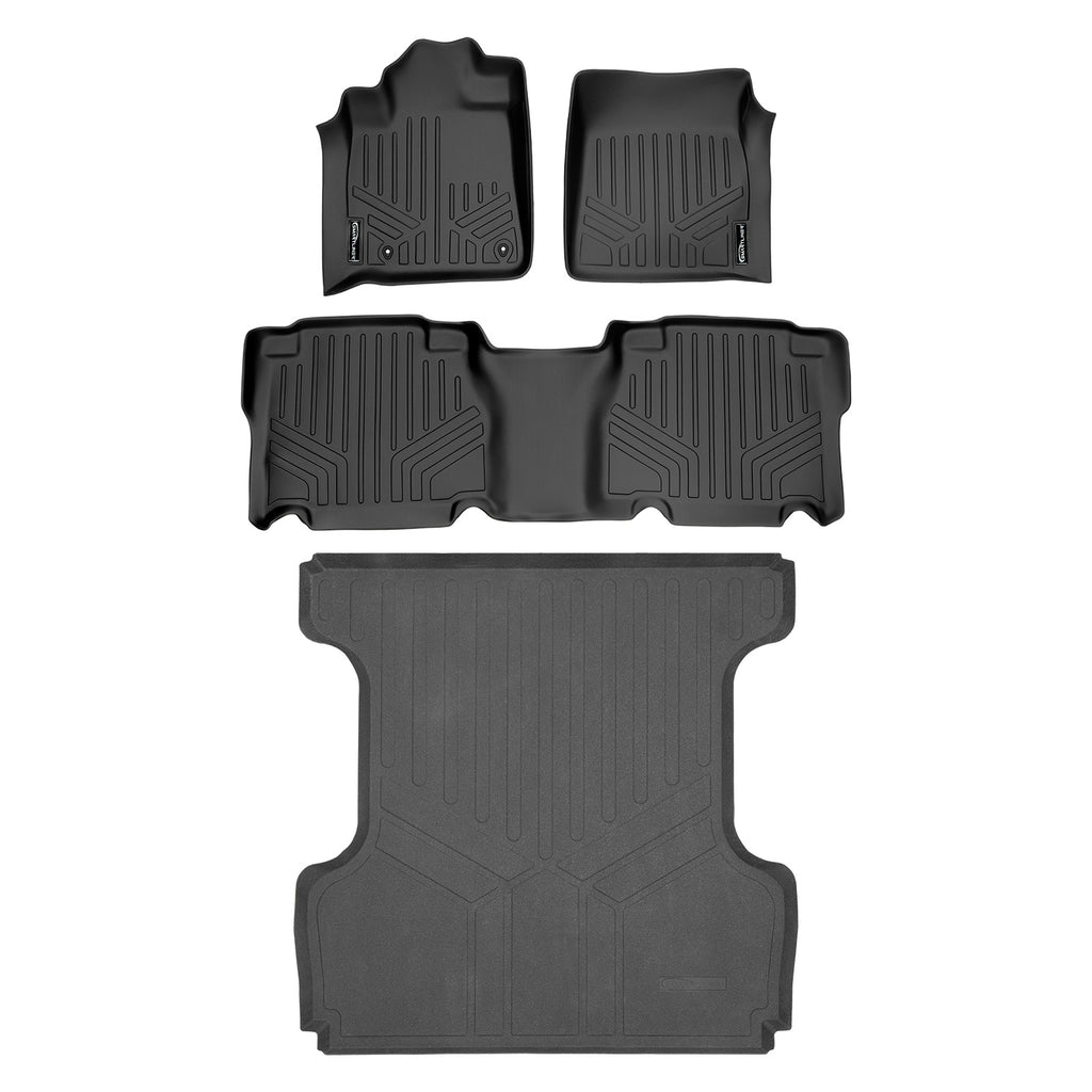 SMARTLINER Custom Fit Floor Mats 2 Row Floor Liners & Smart CoverageÃ¢â€žÂ¢ Truck Bed Liners Set Black for 2007-2011 Toyota Tundra CrewMax (SA0022/B0022/K0155)