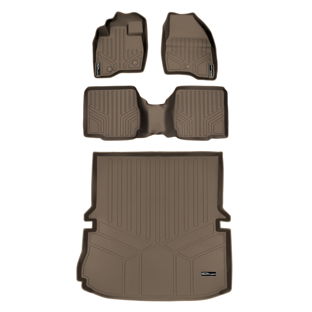 SMARTLINER Floor Mats 2 Rows and Cargo Liner Behind 2nd Row Set Tan Compatible With 2011-2014 Ford Explorer with 2nd Row Center Console (SA1082/B1109/D1082)