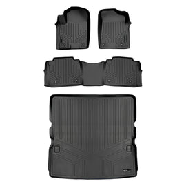 SMARTLINER Floor Mats 2 Rows and Cargo Liner Behind 2nd Row Set Black Compatible With 17-18 Armada / 11-13 Infiniti QX56 / 2014-2018 QX80 (SA0242/B0242/D0242)