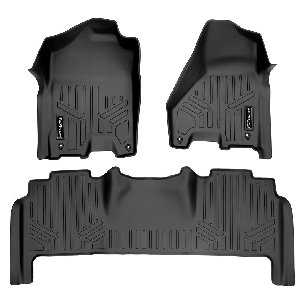 SMARTLINER Custom Fit Floor Mats 2 Row Liner Set Black Compatible With 2012-2018 RAM 2500/3500 Mega Cab with Dual Front Hooks (SA0247/B0305)