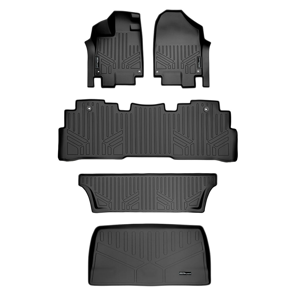 SMARTLINER Custom Fit Floor Mats 3 Rows and Cargo Liner Behind 3rd Row Set Black Compatible With 2018-2025 Honda Odyssey (SA0325/B0325/C0325/E0325)