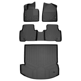 SMARTLINER Floor Mats 2 Rows and Cargo Liner Behind 2nd Row Set Black Compatible With 2013-18 Santa Fe with 3rd Row / 2019 Santa Fe XL (SA0114/B0114/D0143)