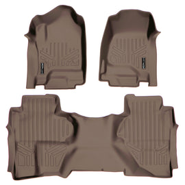 SMARTLINER Custom Fit Floor Mats 2 Row Liner Set Tan Compatible With Double Cab 2014-2018 Silverado/Sierra 1500 - 2015-2019 2500/3500 HD (SA1136/B1148)