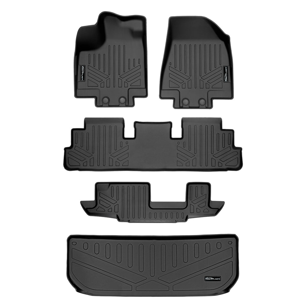 SMARTLINER Custom Fit Floor Mats 3 Rows and Cargo Liner Behind 3rd Row Set Black Compatible With 2022-2023 Infiniti QX60 (SA0567/B0567/C0579/E0579)