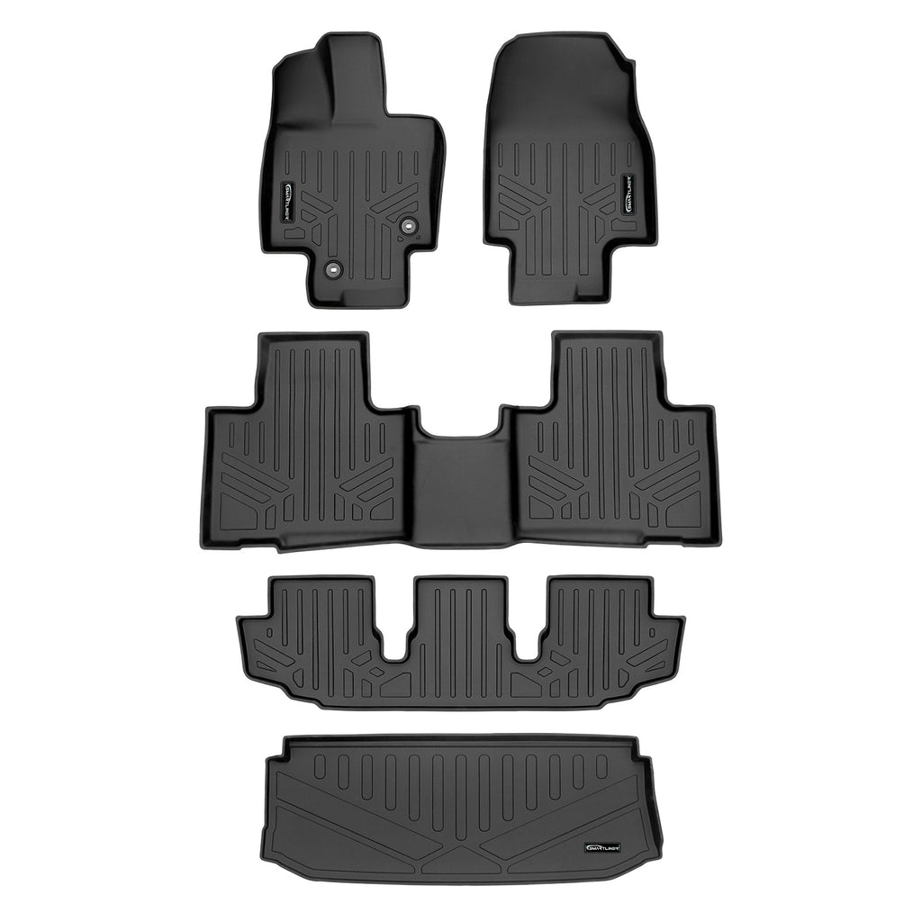 SMARTLINER Floor Mats 3 Rows & Cargo Liner Behind 3rd Row Set Black Compatible With 2020-2022 Toyota Highlander (SA0500/B0500/C0500/E0515)