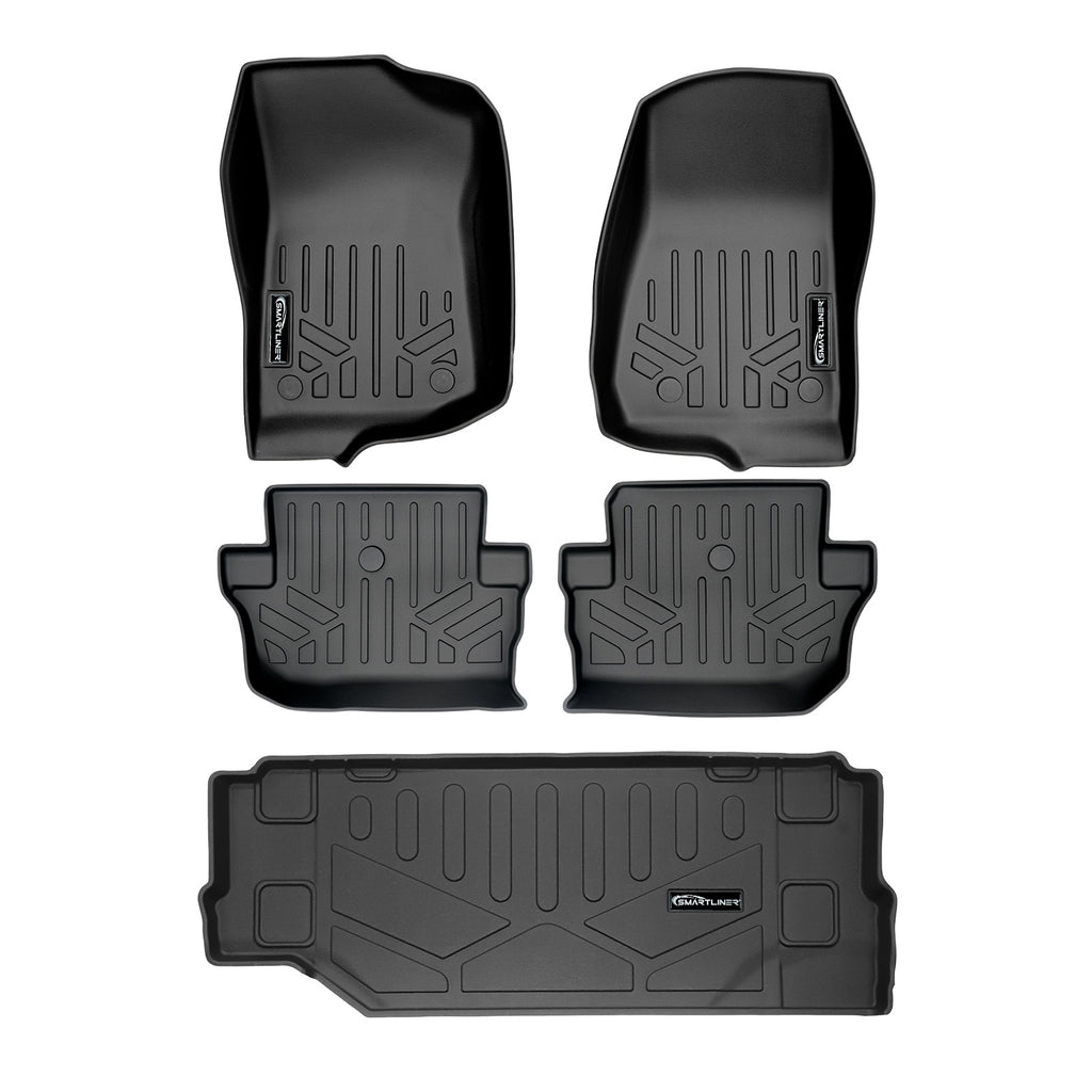 SMARTLINER Custom Floor Mats 2 Rows and Cargo Liner Set Black Compatible With 2018-2021 Jeep Wrangler 2-Door (SA0316/B0384/D0384)
