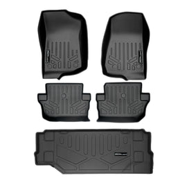 SMARTLINER Custom Floor Mats 2 Rows and Cargo Liner Set Black Compatible With 2018-2021 Jeep Wrangler 2-Door (SA0316/B0384/D0384)