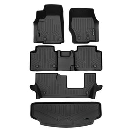 SMARTLINER Custom Fit Black 3 Rows and Cargo Liner Behind the 3rd Row Set Compatible With 2021-2023 Jeep Grand Cherokee L (SA0674/B0568/C0568/E0569)