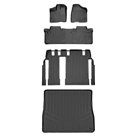 SMARTLINER Custom Floor Mats 3 Rows and Cargo Liner Behind 2nd Row Set Black Compatible With 2011-2012 Toyota Sienna 8 Passenger Model (SA0083/B0083/C0229/D0083)