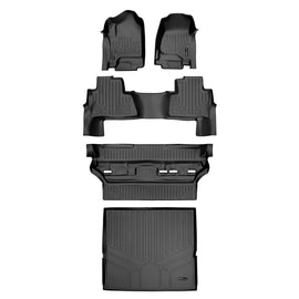 SMARTLINER Custom Fit Floor Mats 3 Rows and Cargo Liner Behind 2nd Row Set Black 2015 Tahoe / Yukon with 2nd Row Bench Seats (SA0136/B0445/C0445/D0153)