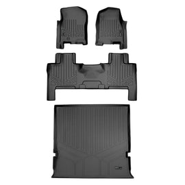 SMARTLINER Floor Mats and Cargo Liner Behind 2nd Row Set Black Compatible With 2007-2010 Expedition / Navigator (SA0346/B0183/D0183)