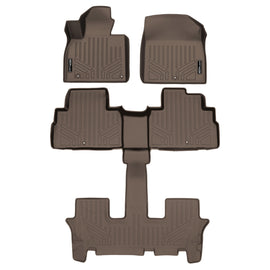 SMARTLINER All Weather Custom Fit Tan 3 Row Floor Mat Liner Set Compatible With 2020-2023 Kia Telluride with 2nd Row Bench or Bucket Seats With Center Console (SA1417/B1447)