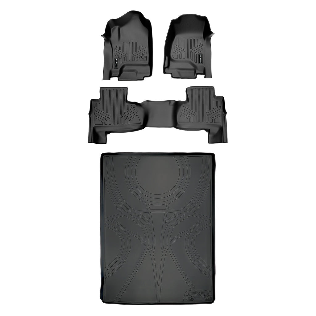 SMARTLINER Floor Mats 2 Rows and Cargo Liner Behind 2nd Row Set Compatible With 2015-2020 Suburban / Yukon XL (SA0136/B0221/D0159)