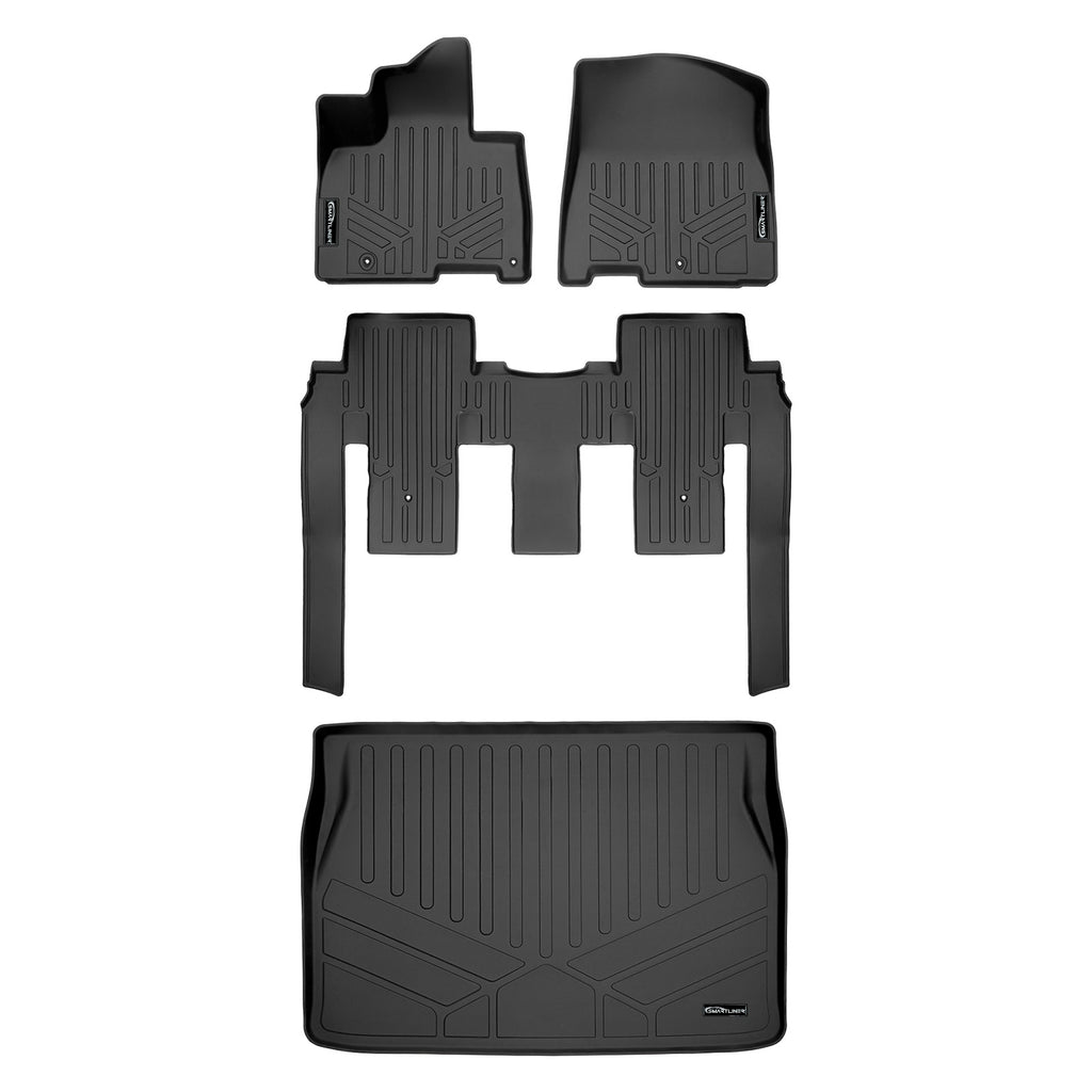 SMARTLINER Custom Fit Black 2 Row & Cargo Liner Behind the 2nd Row Floor Mat Liner Set Compatible With 2022-2023 Kia Carnival MPV (SA0556/B0556/D0556)