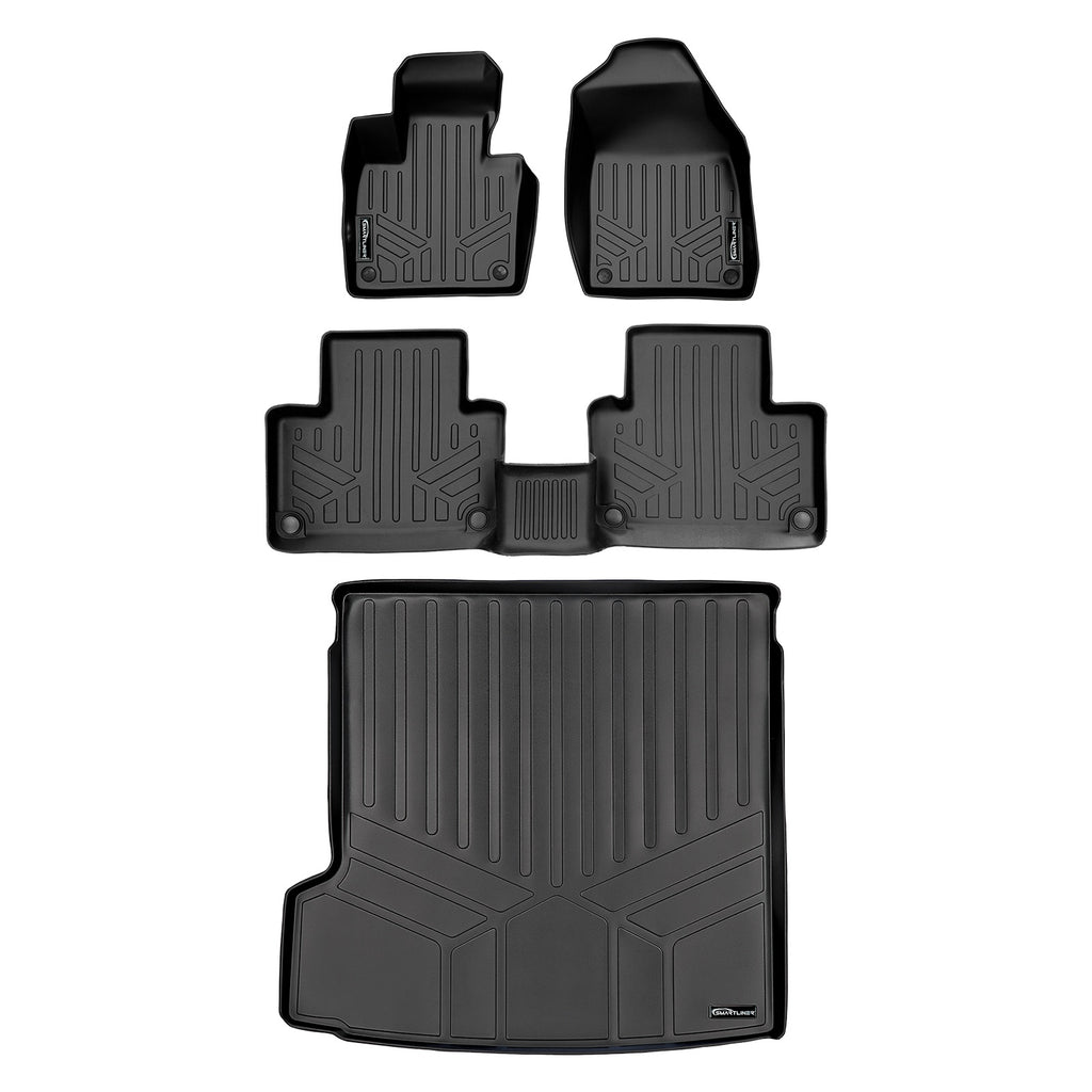 SMARTLINER Floor Mats 2 Rows and Cargo Liner Behind 2nd Row Set Black Compatible With 2016-2023 Volvo XC90 (SA0223/B0611/D0223)