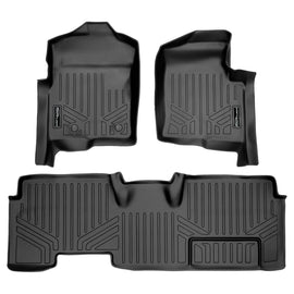 SMARTLINER Custom Fit Floor Mats 2 Row Liner Set Black Compatible With 2011-2014 Ford F-150 SuperCab with Flow Center Console (SA0094/B0027)