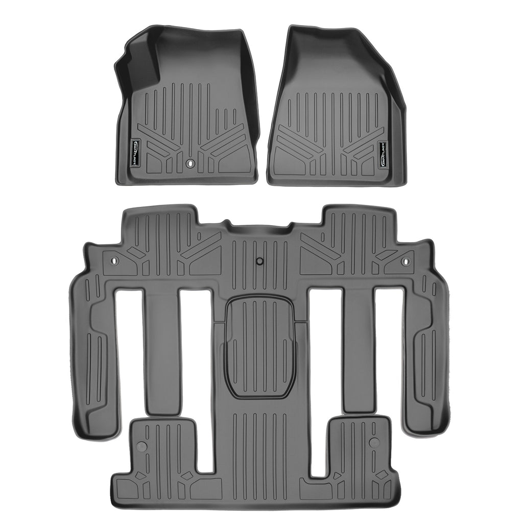 SMARTLINER Custom Floor Mats 3 Rows and Cargo Liner Behind 2nd Row Set Grey Compatible With Traverse / Enclave with 2nd Row Bucket Seats (SA2043/B2044-P/D2043)