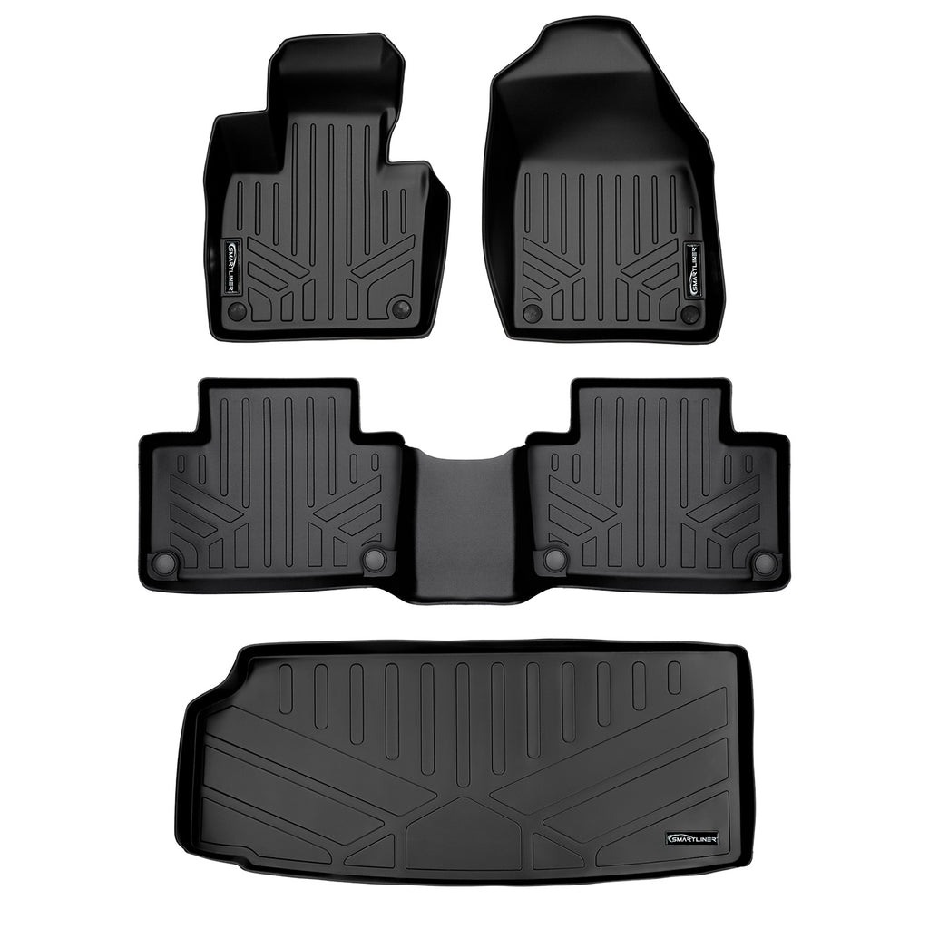 SMARTLINER Floor Mats 2 Rows and Cargo Liner Behind 3rd Row Set Black Compatible With 2020-2023 Volvo XC90 (SA0223/B0633/E0223)