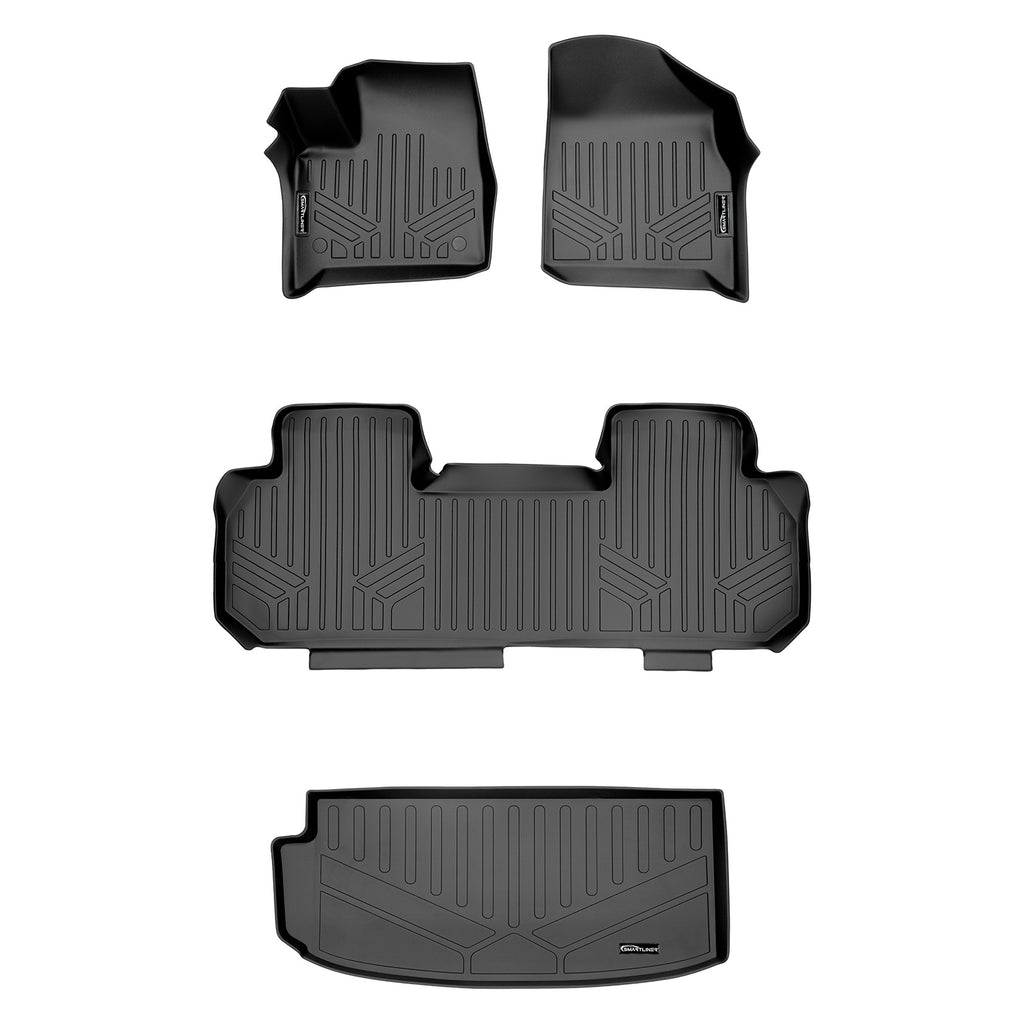 SMARTLINER Floor Mats 2 Rows - Cargo Liner Behind 3rd Row Set Black Compatible With 2018-2022 Chevrolet Traverse with 2nd Row Bench Seat (SA0343/B0343/E0343)